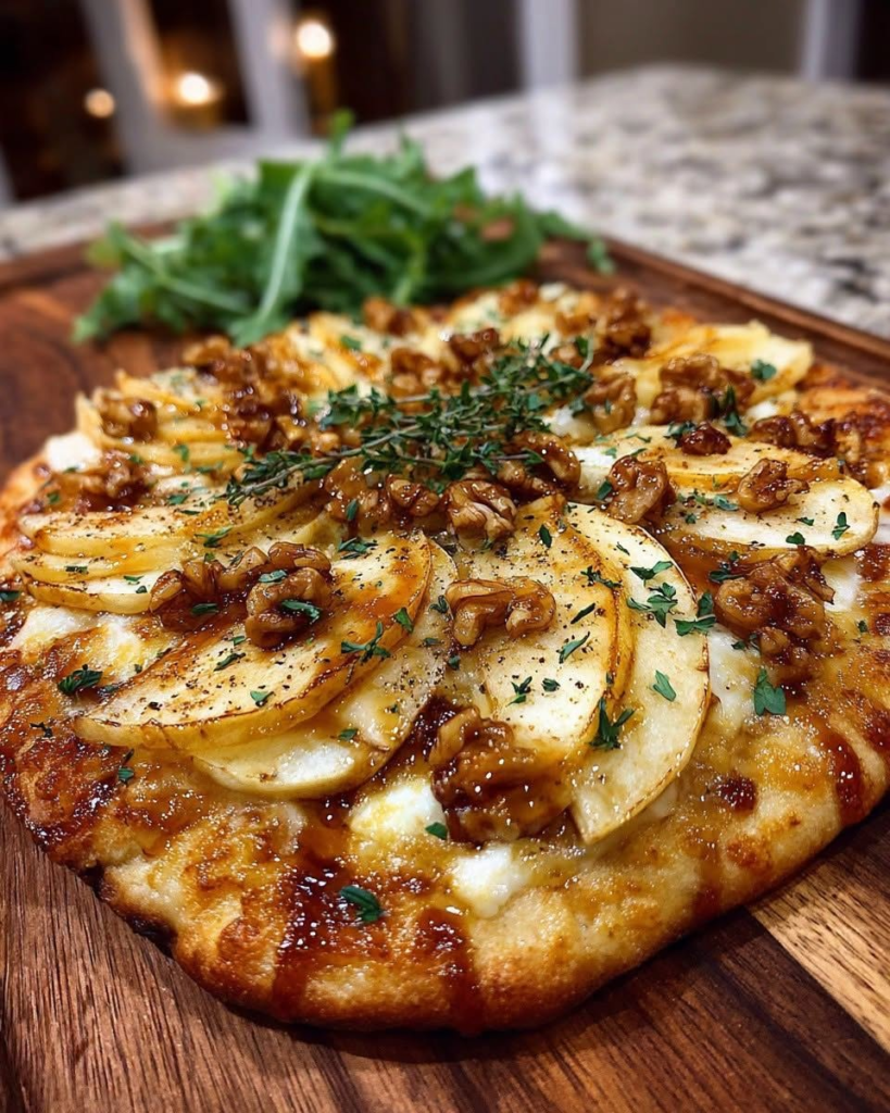 Crispy Flatbread with Brie, Apples, Walnuts & Maple Glaze