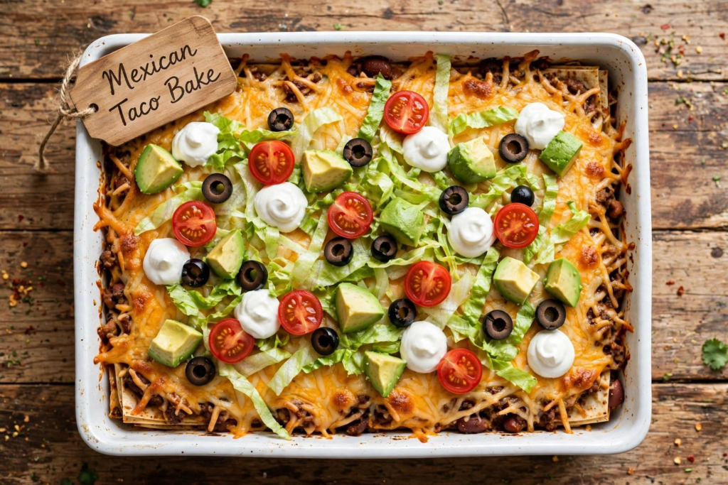Mexican Taco Bake Casserole* – layered, cheesy and so tasty!