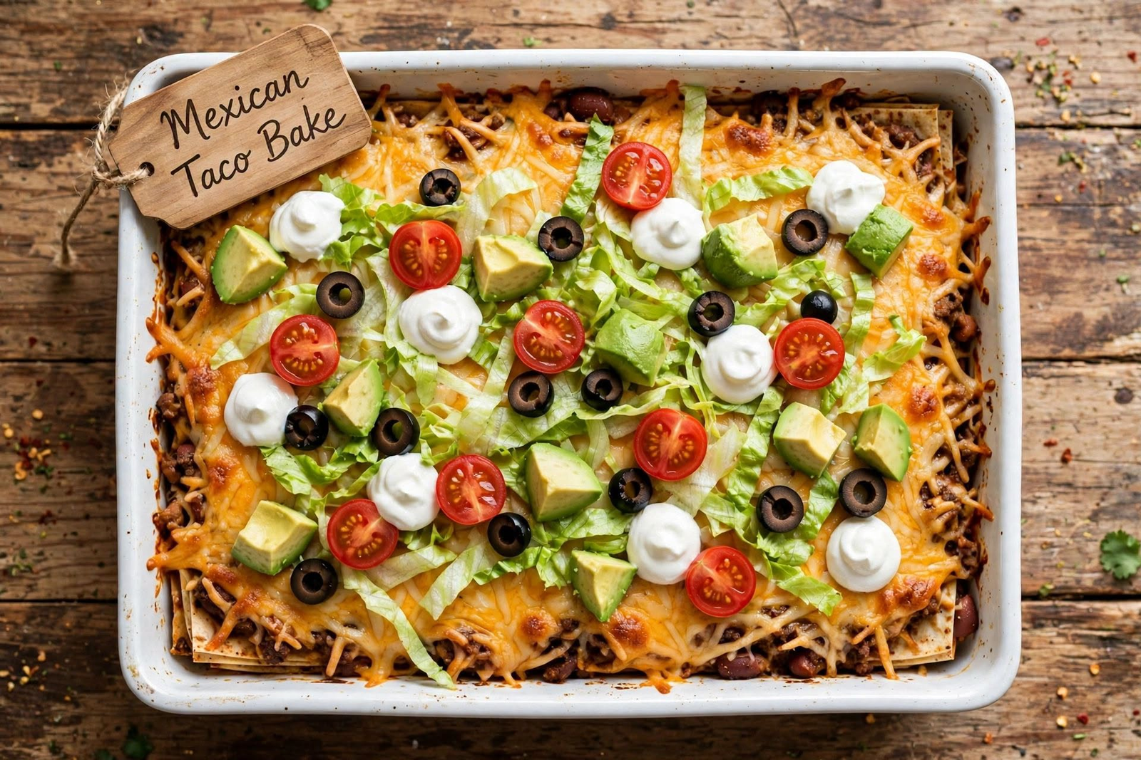 Mexican Taco Bake Casserole* – layered, cheesy and so tasty!