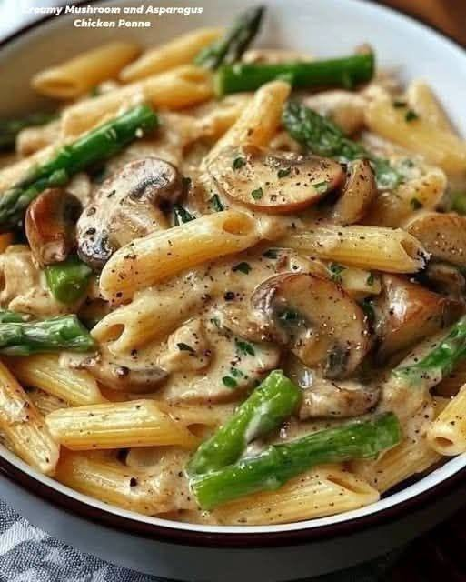 Creamy Mushroom and Asparagus Chicken Penne