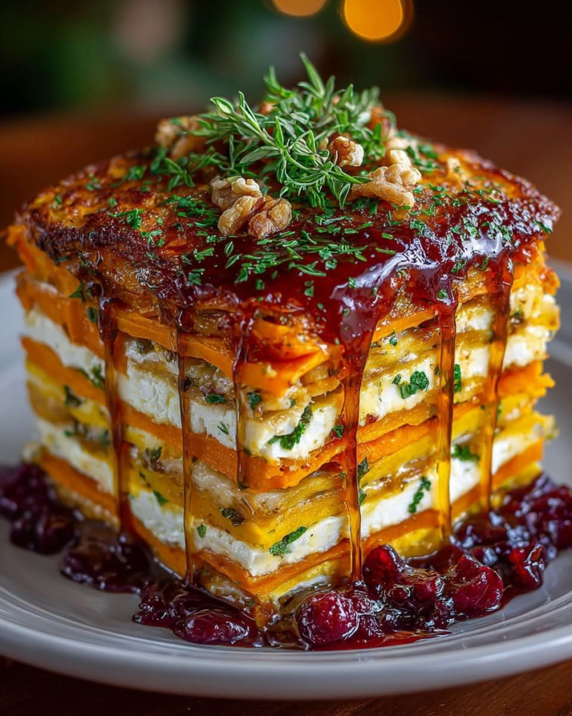 Maple Cranberry Sweet Potato & Goat Cheese Stack