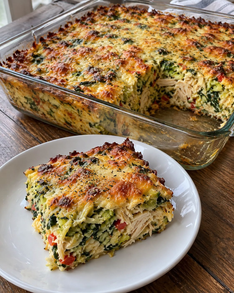Cheesy Chicken, Zucchini & Spinach Bake