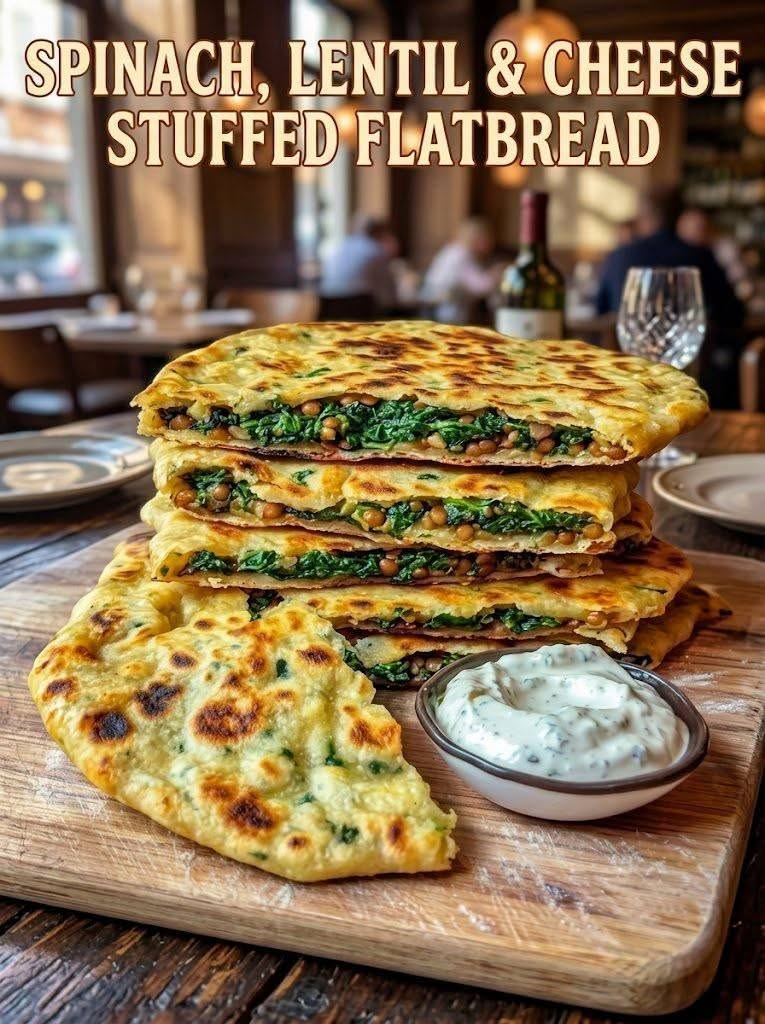 Spinach, Lentil & Cheese Stuffed Flatbread
