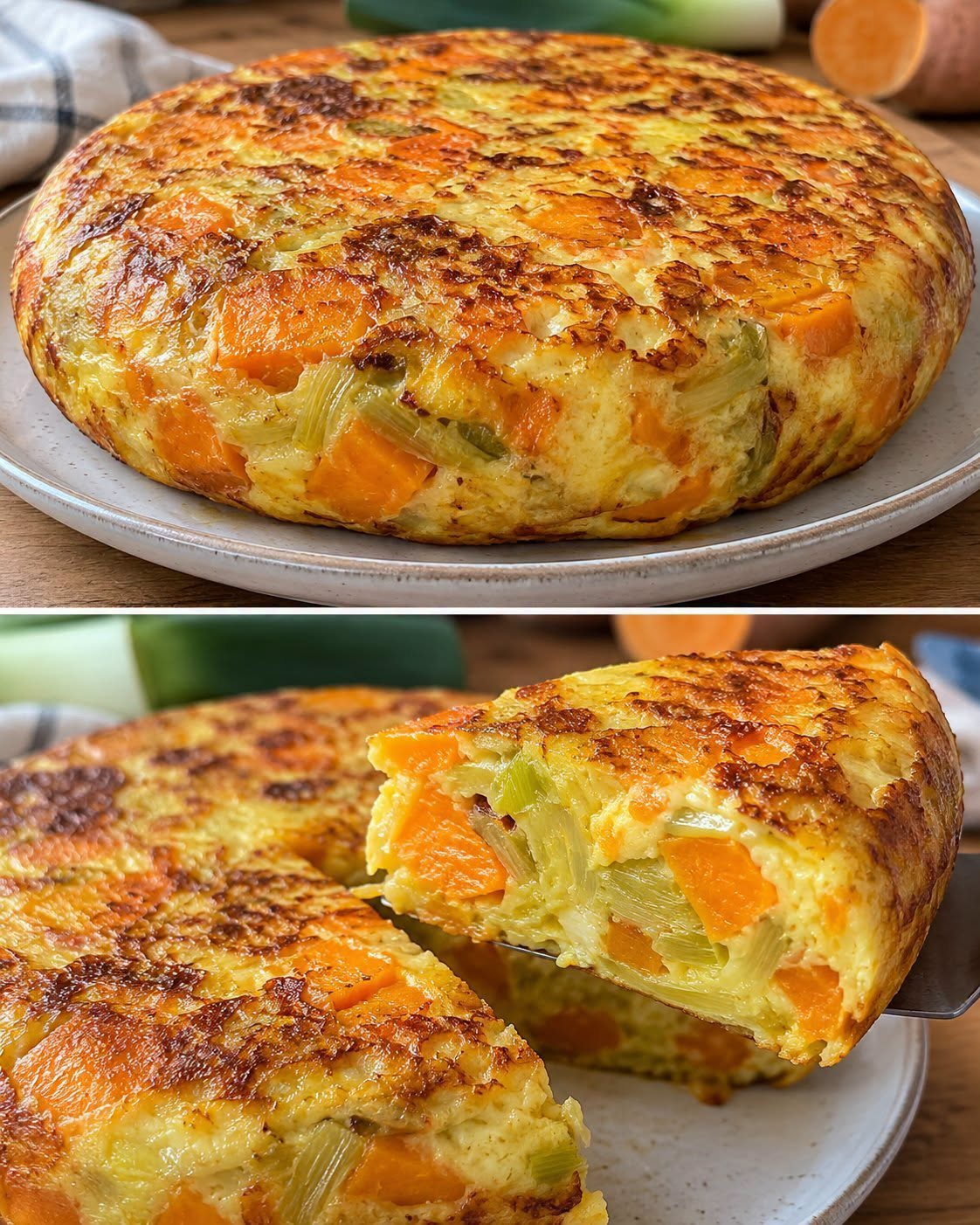 Sweet Potato and Leek Tortilla: Tall and Juicy