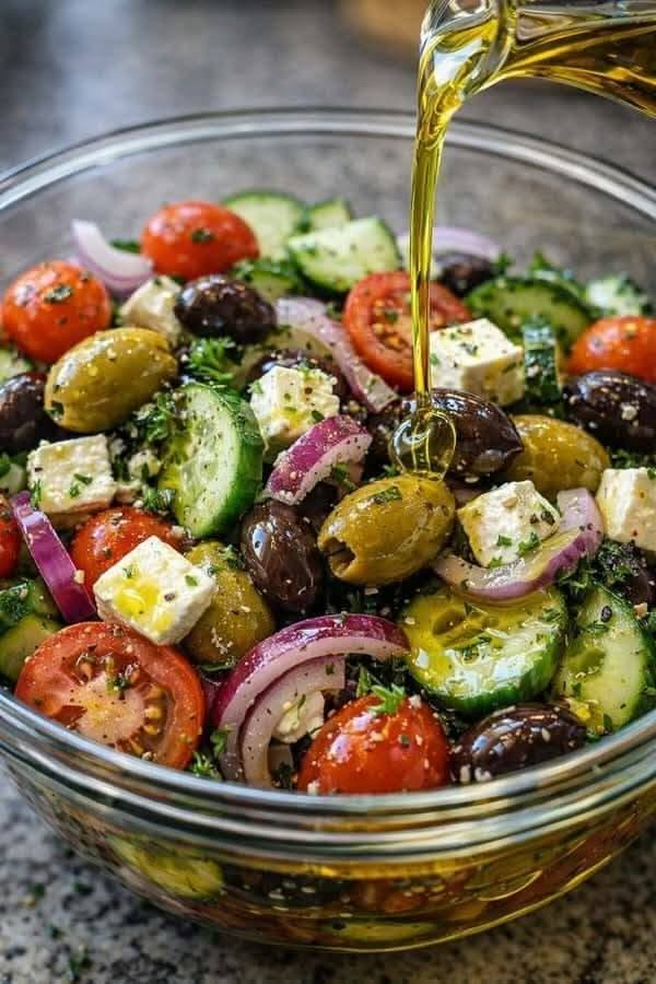 Classic Greek Salad with Feta, Olives, Cucumber & Tomatoes