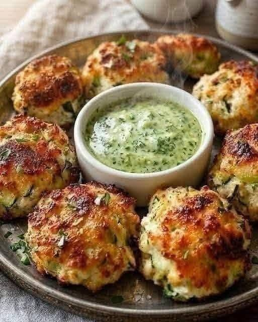Crispy Zucchini Fritters with Garlic Herb Yogurt Sauce