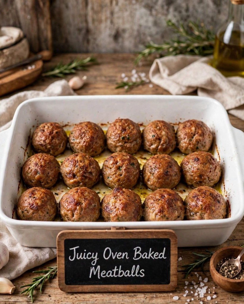 Juicy Oven Baked Meatballs