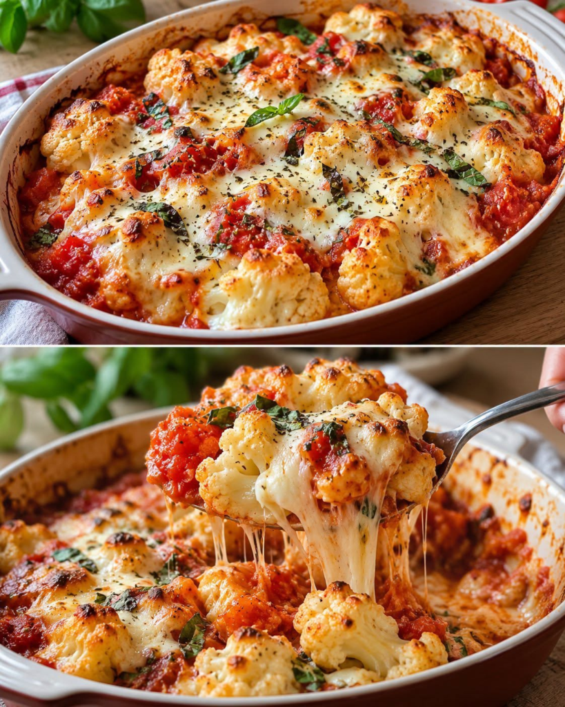 One-Dish Cauliflower, Tomato, and Mozzarella Bake