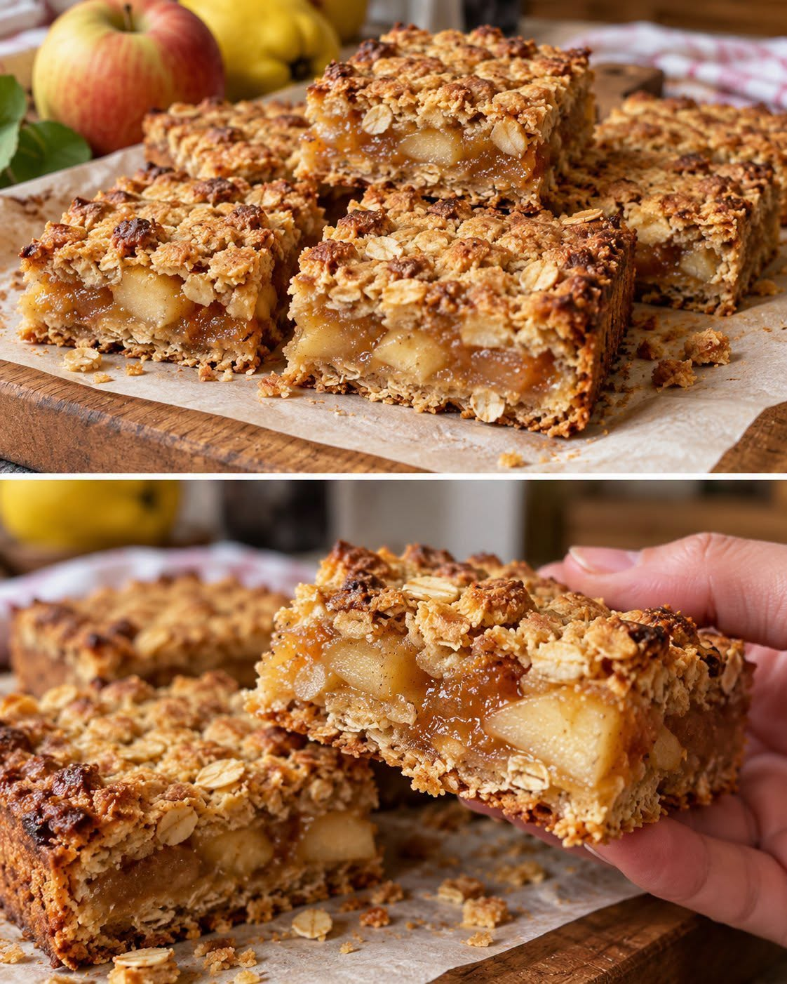 Quince and Apple Oatmeal Bars with Cinnamon