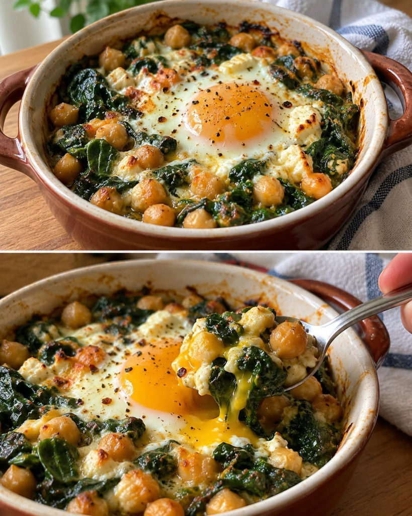 Spinach and Chickpeas with Egg on Top