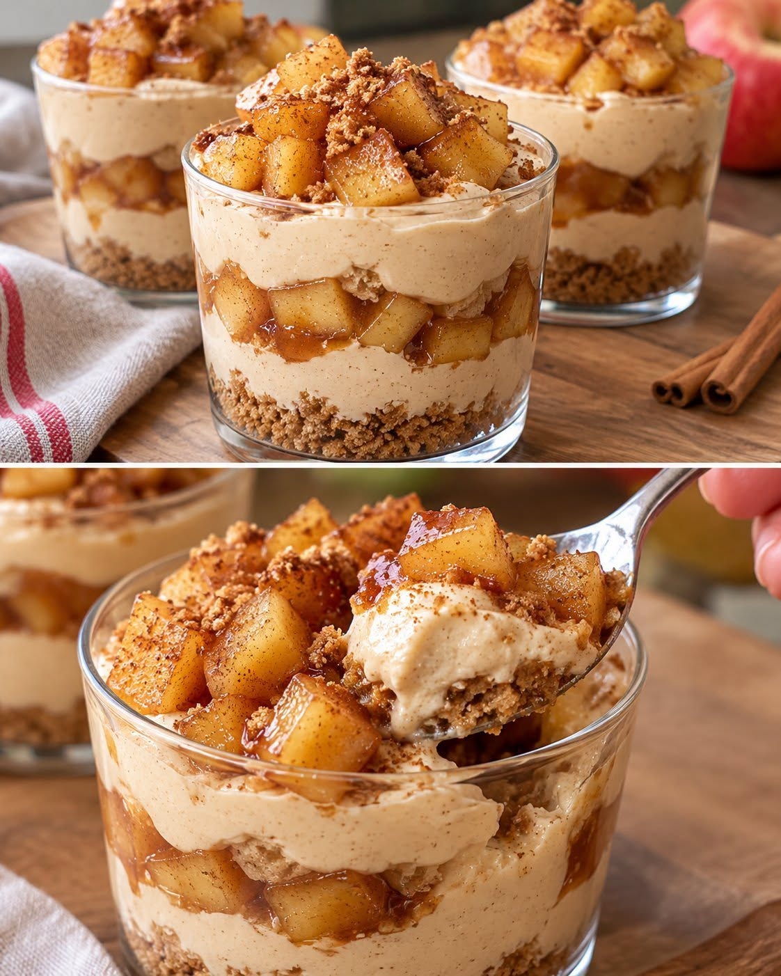 Apple and Coffee Dessert in Glasses with Creamy Layers and Cinnamon